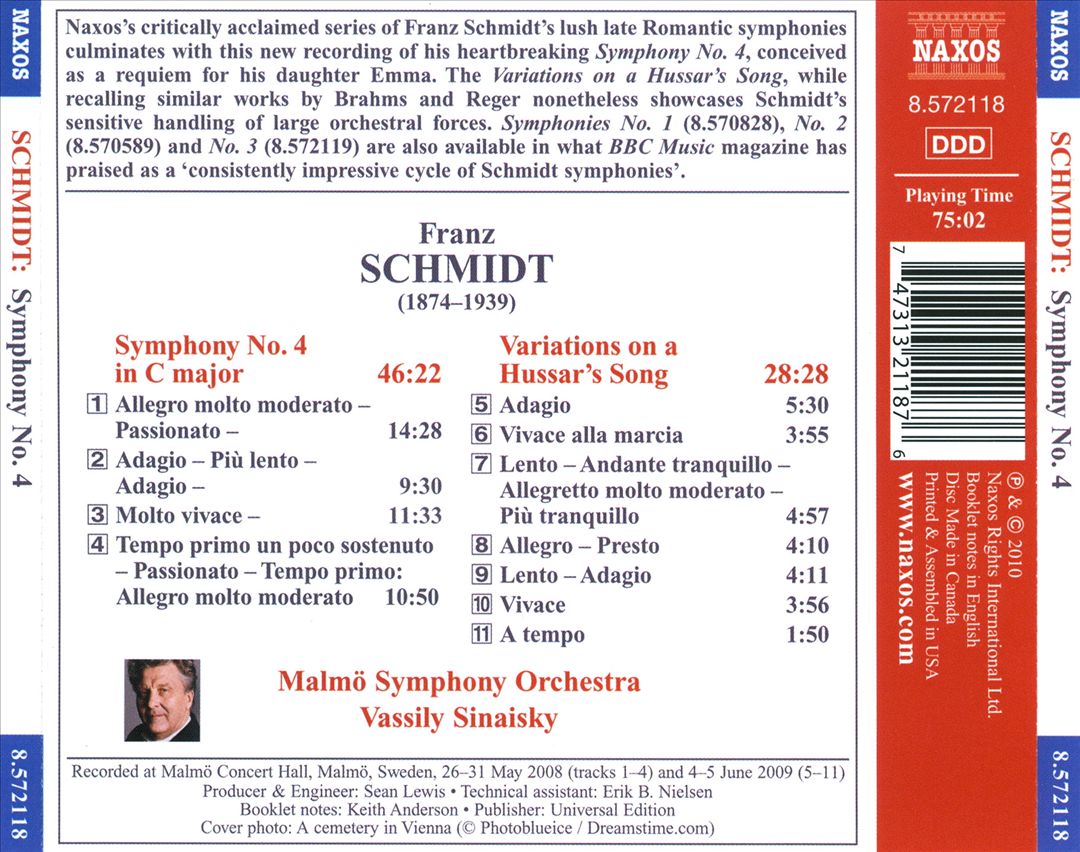 Franz Schmidt: Symphony No. 4; Variations on a Hussar's Song cover art