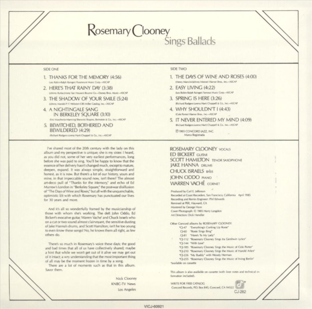 Rosemary Clooney Sings Ballads cover art