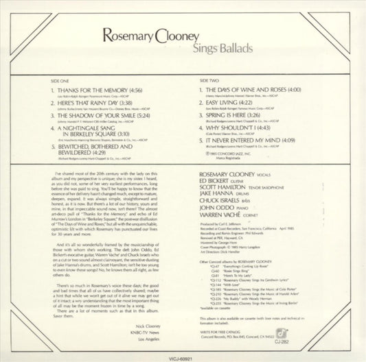 Rosemary Clooney Sings Ballads cover art
