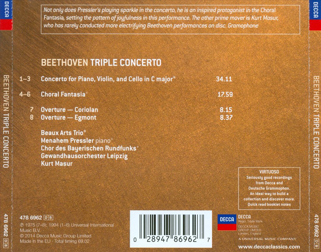 Beethoven: Triple Concerto; Choral Fantasia; Coriolan & Egmont Overtures cover art