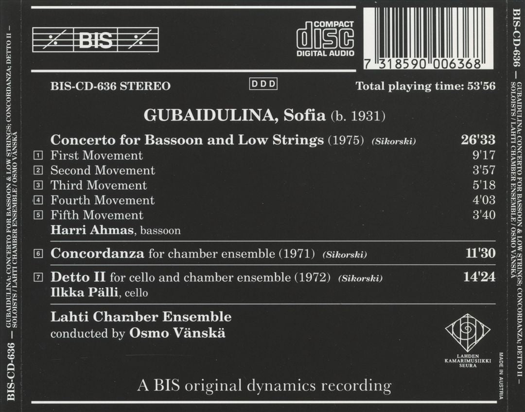 Sofia Gubaidulina: Bassoon Concerto; Concordanza; Detto II cover art