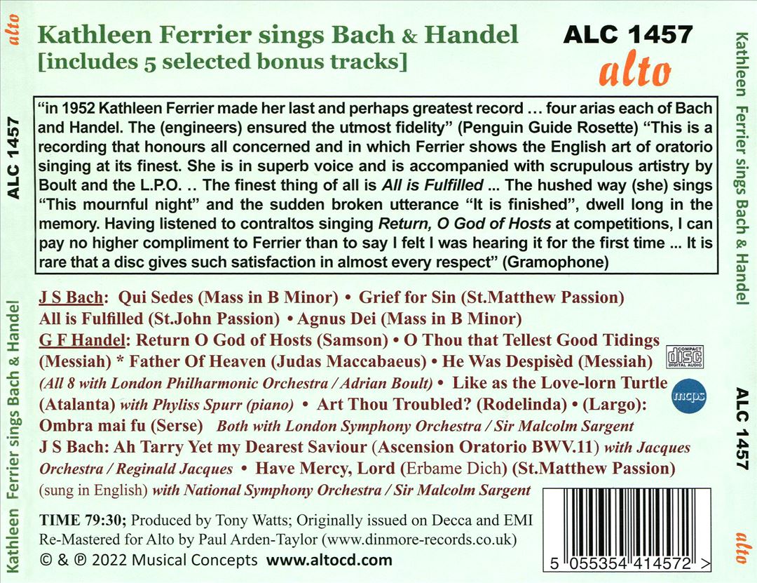 Kathleen Ferrier Sings Bach & Handel (famous album plus 5 major bonus tracks) cover art