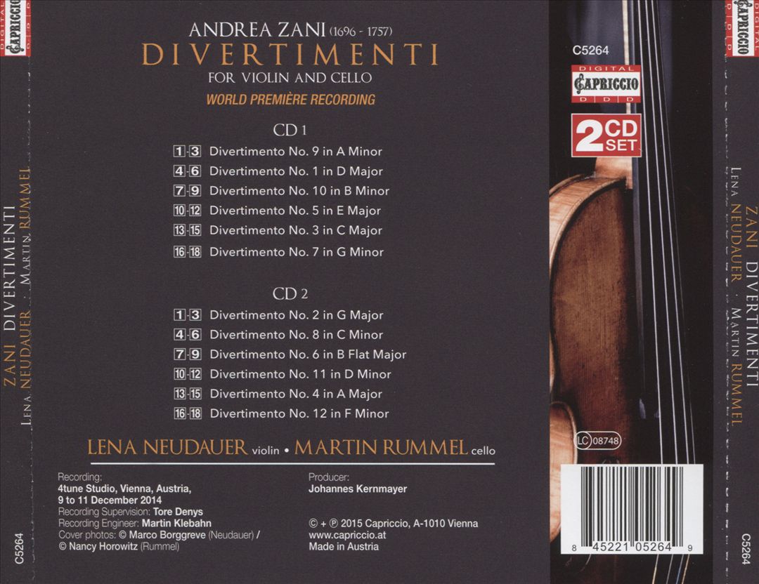 Andrea Zani: Divertimenti for Violin and Cello cover art