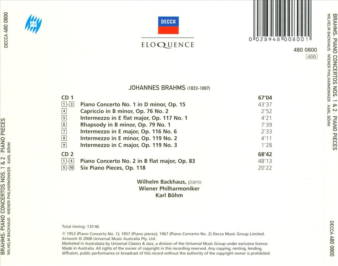 Brahms: Piano Concertos Nos. 1 & 2; Piano Pieces cover art