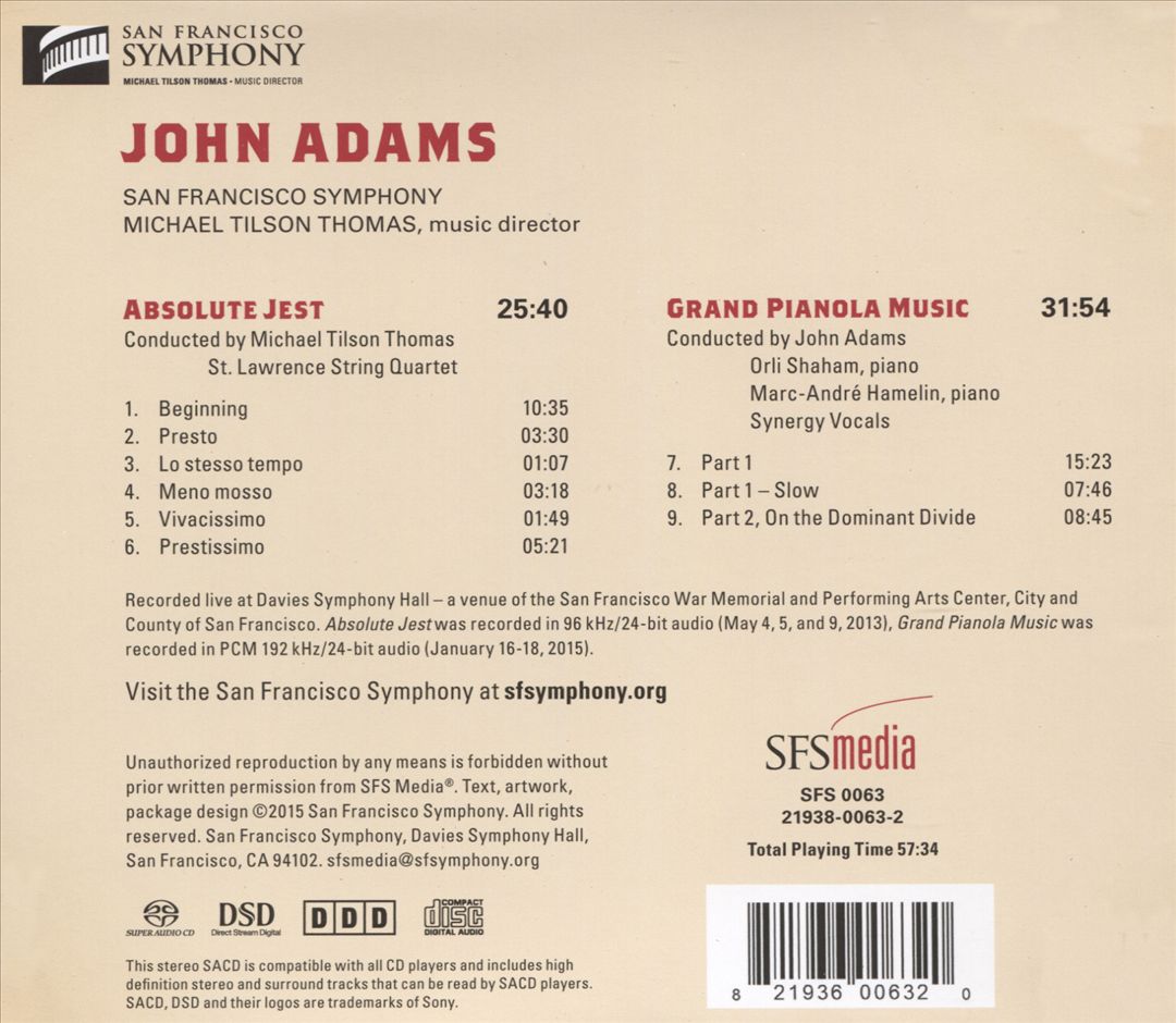 John Adams: Absolute Jest; Grand Pianola Music cover art