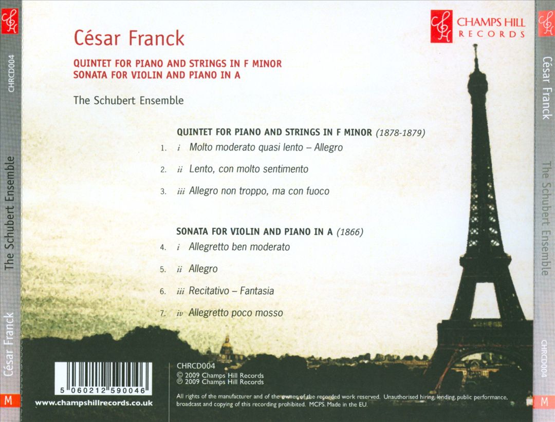 César Franck: Quintet for Piano and Strings in F minor; Sonata for Violin and Piano in A cover art
