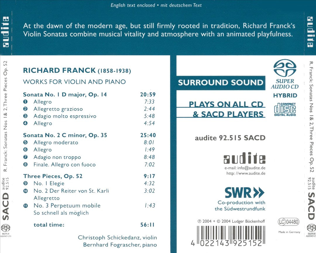 Richard Franck: Works for Violin and Piano  cover art
