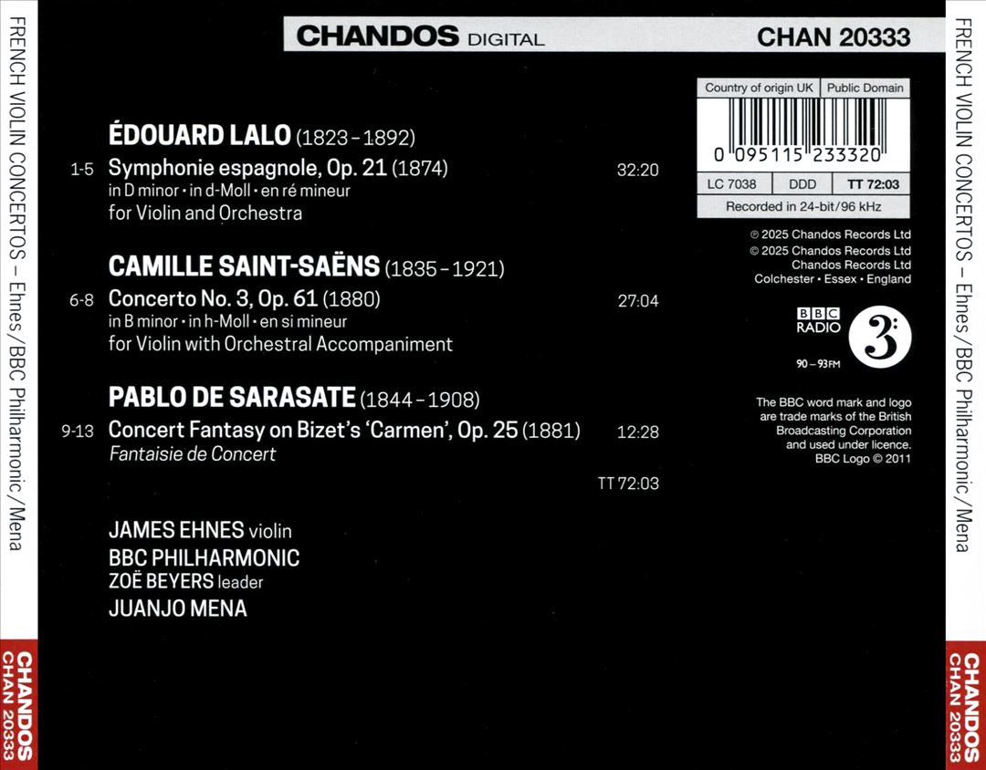 Lalo: Symphonie Espagnole; Saint-Saëns: Violin Concerto No. 3; Sarasate: Concert Fantasy on Bizet's cover art