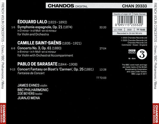 Lalo: Symphonie Espagnole; Saint-Saëns: Violin Concerto No. 3; Sarasate: Concert Fantasy on Bizet's cover art