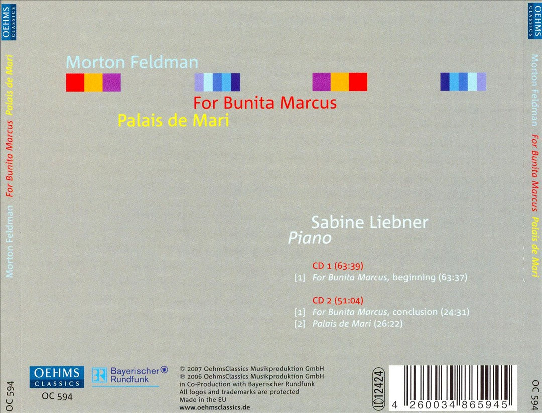 Morton Feldman: For Bunita Marcus; Palais de mari cover art