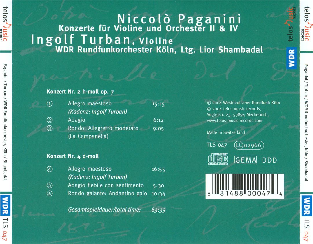 Paganini: Violin Concertos Nos. 2 & 4 cover art