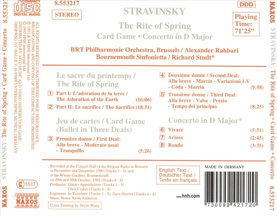 Stravinsky: The Rite of Spring; Card Game; Concerto in D major cover art