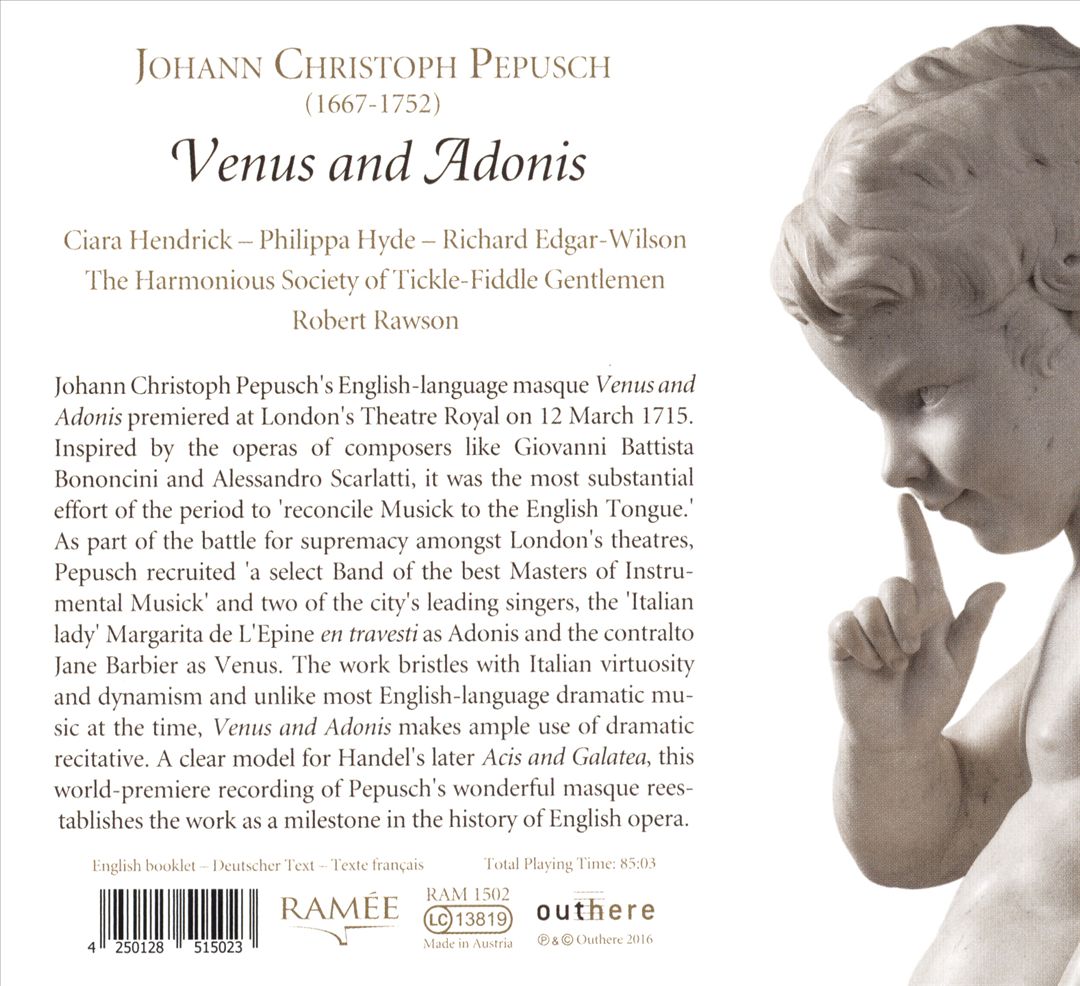 Johann Christoph Pepusch: Venus and Adonis cover art