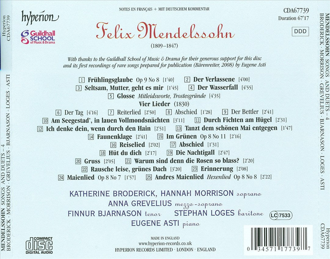 Mendelssohn: Songs & Duets, Vol. 4 cover art