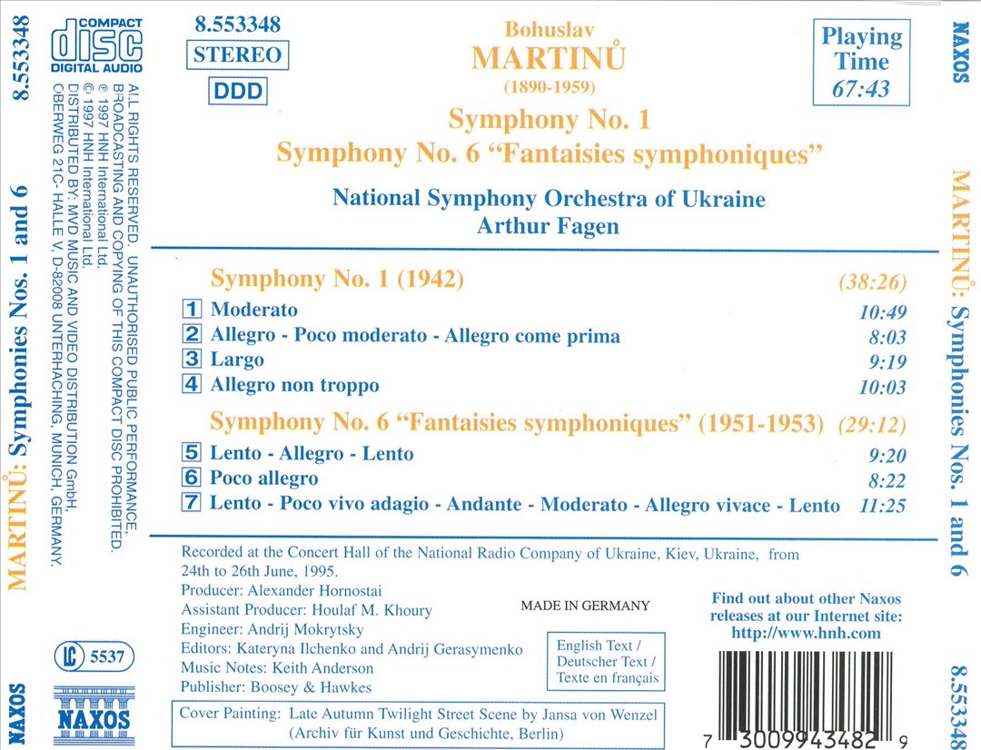 Martinu: Symphonies Nos. 1 & 6 ("Fantaisies symphoniques") cover art
