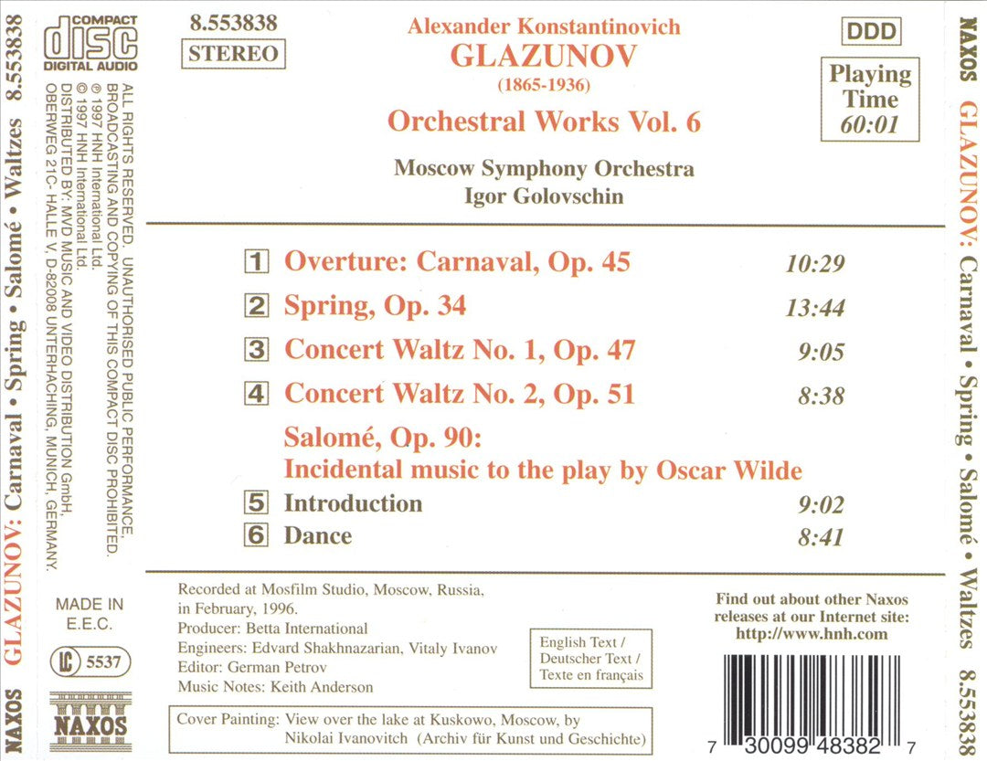 Glazunov: Orchestral Works, Vol. 6 cover art