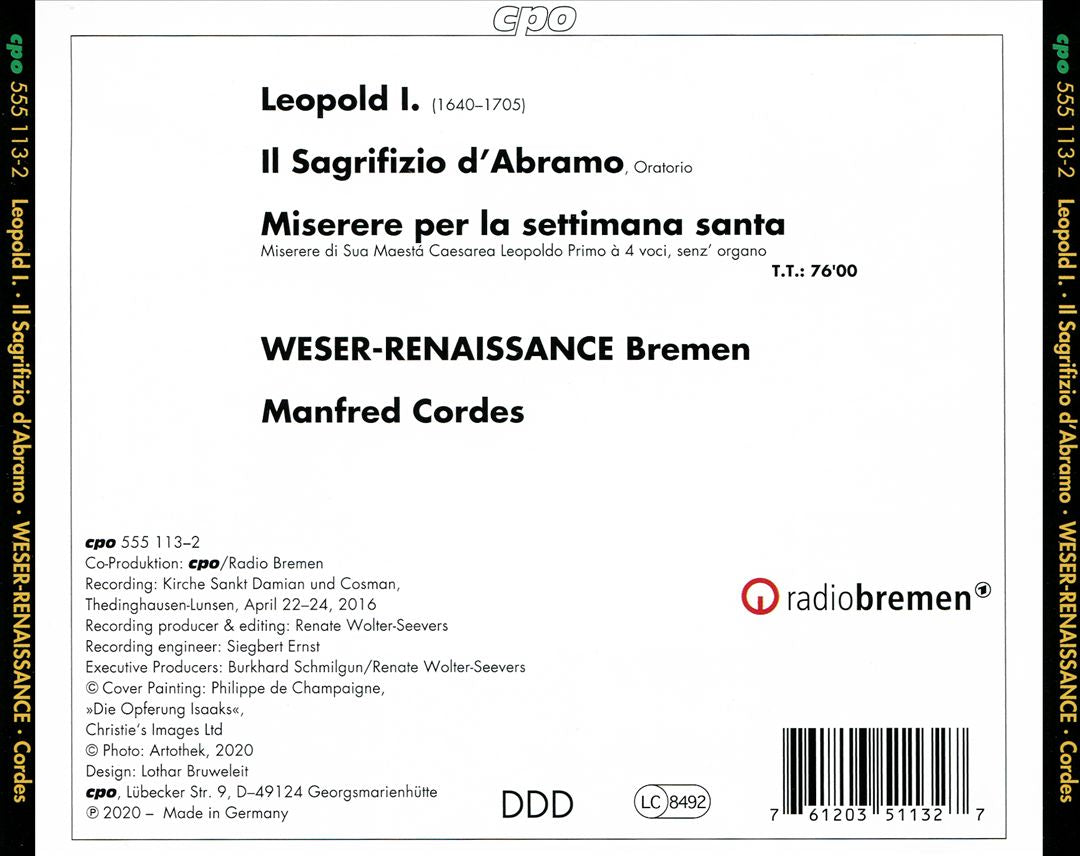 Leopold I: Il Sagrifizio d'Abramo; Miserere cover art