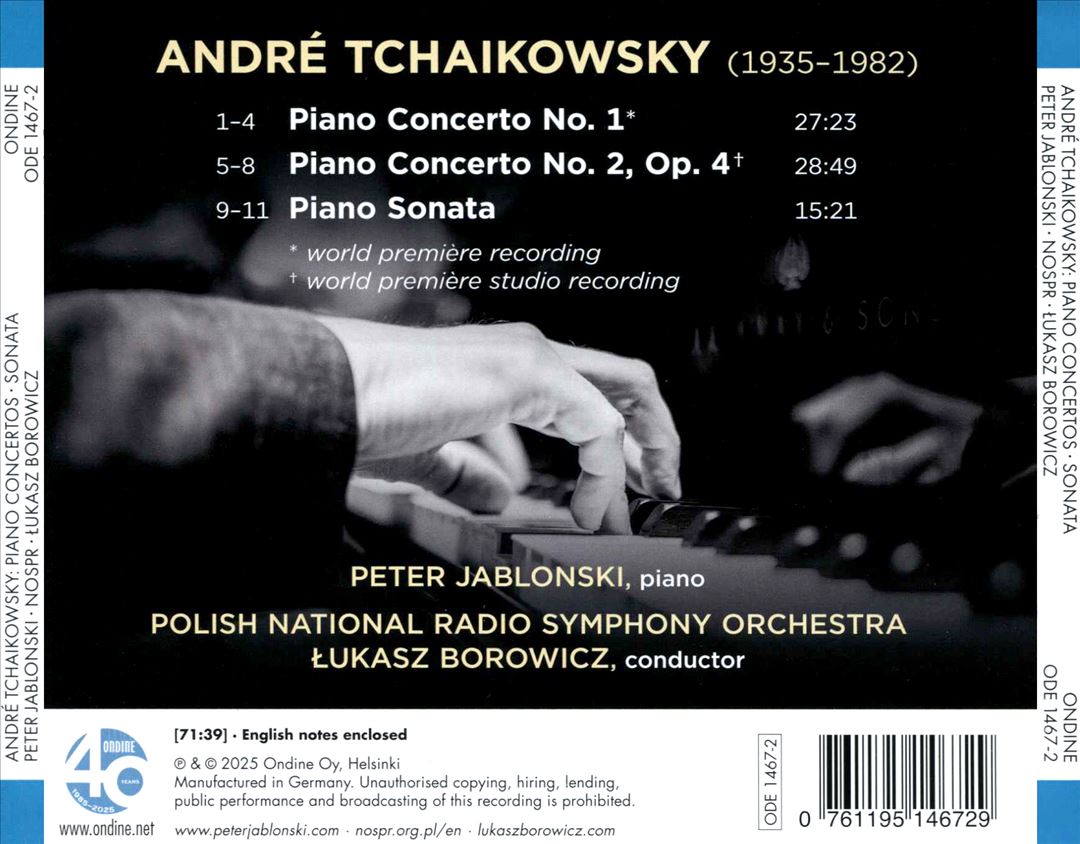 André Tchaikowsky: Two Piano Concertos; Piano Sonata cover art