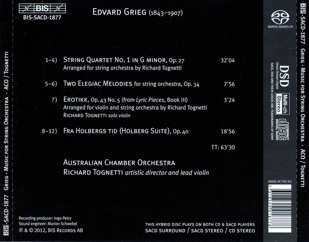 Grieg: Holberg Suite; String Quartet in G minor; Two Elegiac Melodies; Erotikk cover art