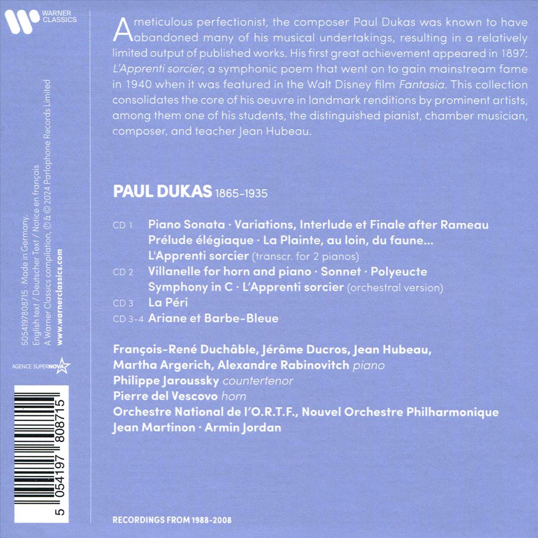 Paul Dukas: Music for Piano; L'Apprenti Sorcier; Symphony in C; La Péri/Ariane et Barbe-Bleue cover art