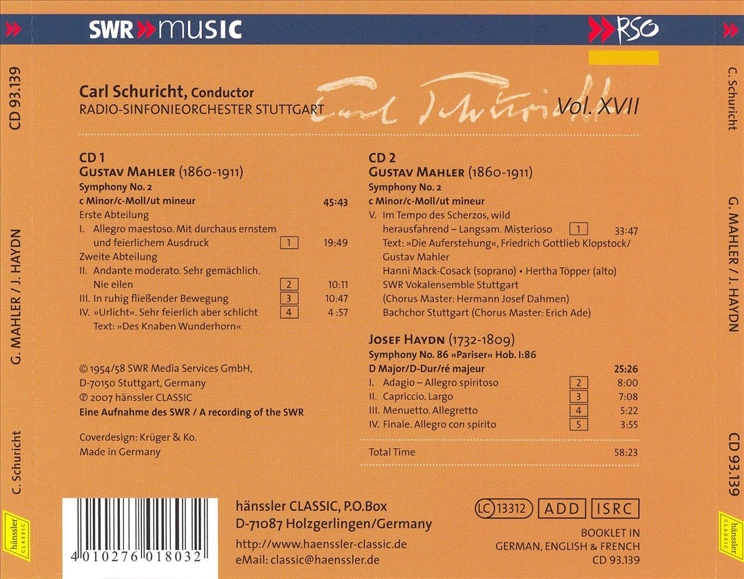 Mahler: Symphony No. 2; Haydn: Symphony No. 86 "Pariser" cover art