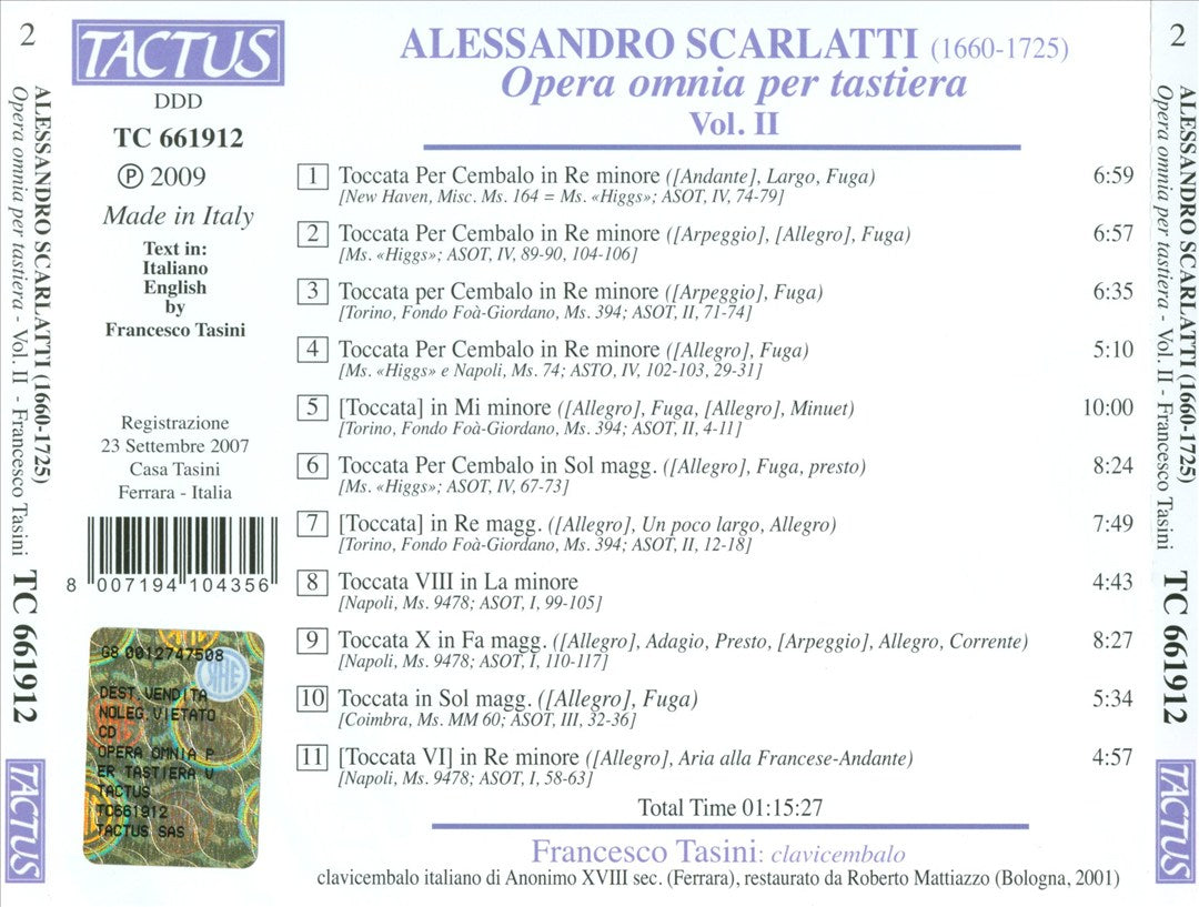 Alessandro Scarlatti: Opera omnia per tastiera, Vol. 2 cover art