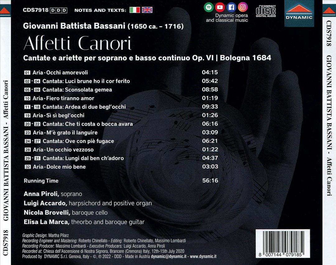 G.B. Bassani: Affetti Canori - Cantate e Ariette per Soprano e Basso Continuo Op. VI cover art