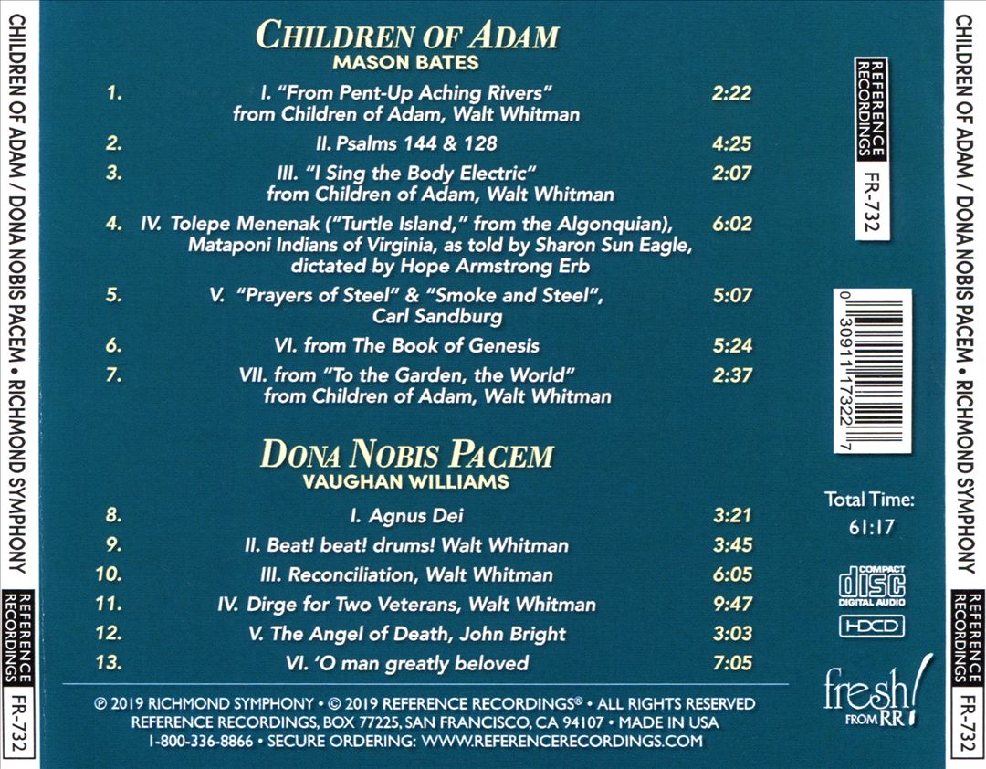 Mason Bates: Children of Adam; Ralph Vaughan Williams: Dona Nobis Pacem cover art