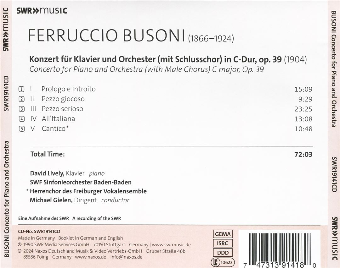 Ferruccio Busoni: Konzert für Klavier und Orchester in C-Dur, Op. 39 cover art