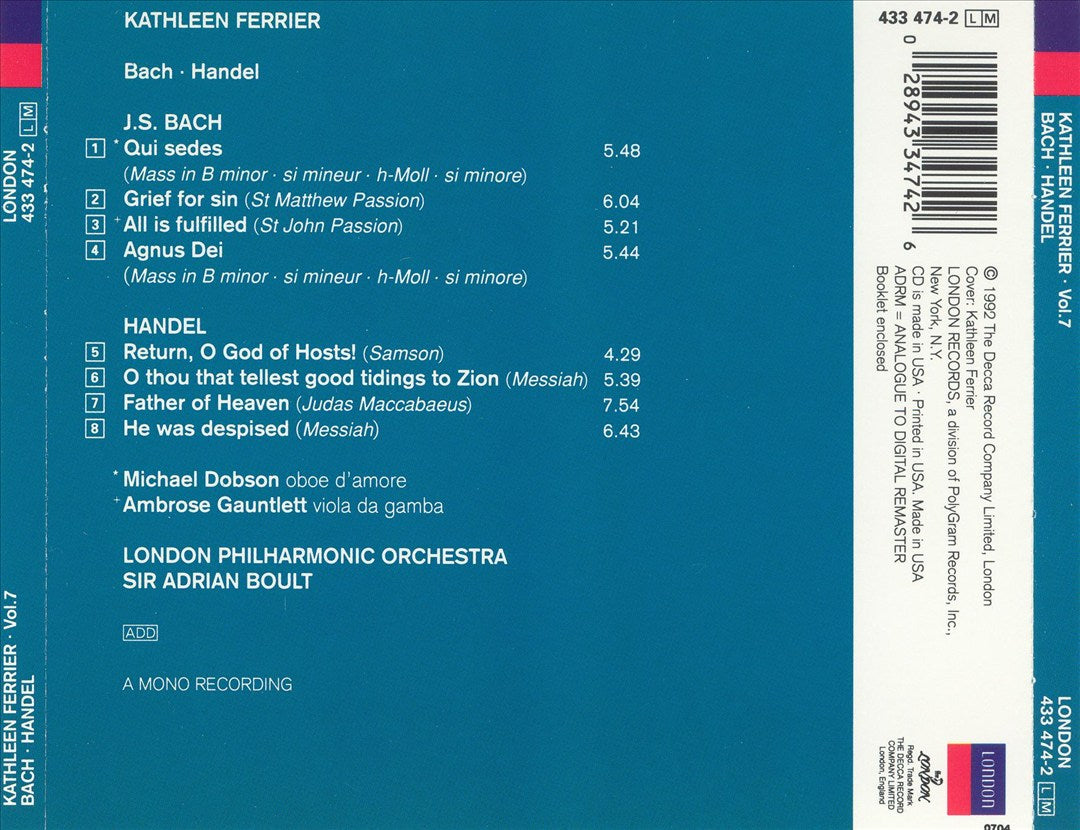 Kathleen Ferrier sings Bach, Handel cover art