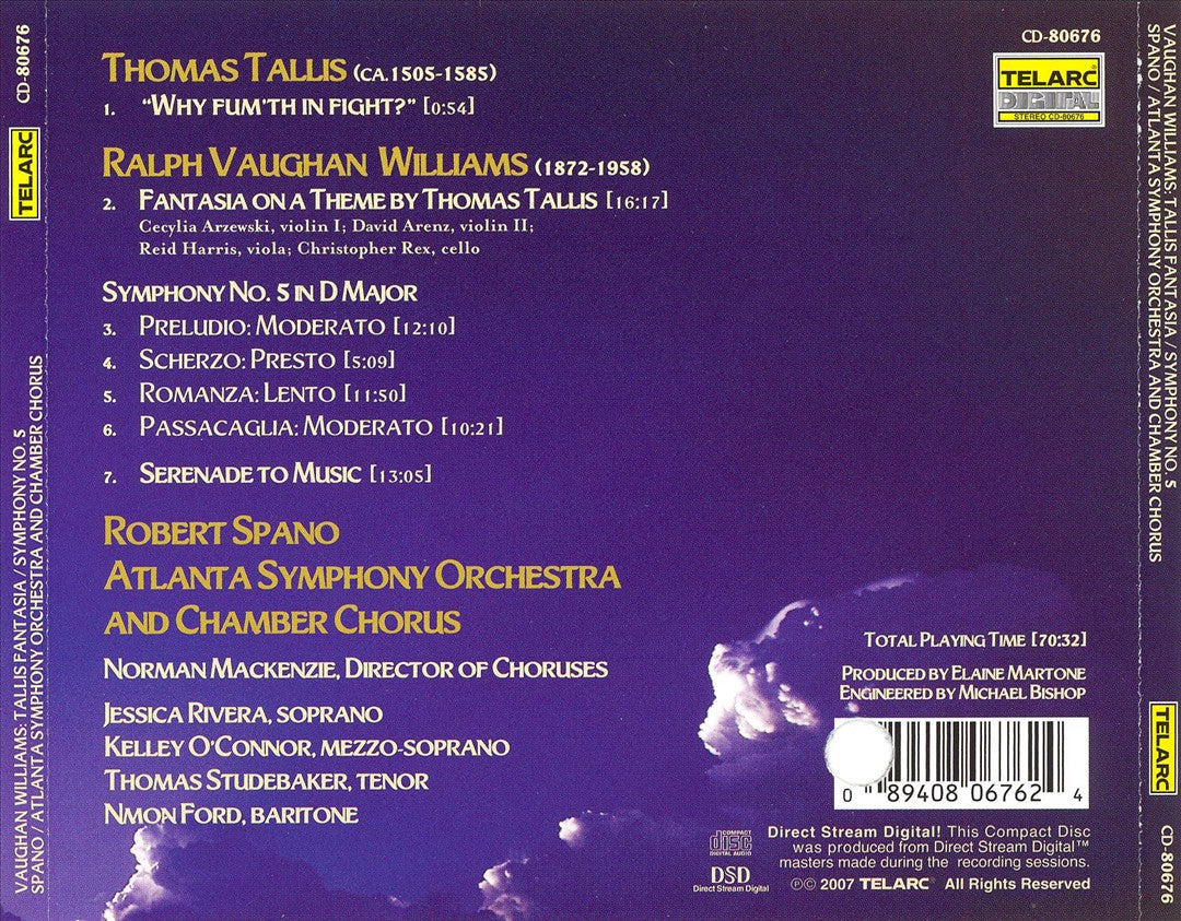 Vaughan Williams: Symphony No. 5; Fantasia on a Theme by Thomas Tallis; Serenade to Music cover art