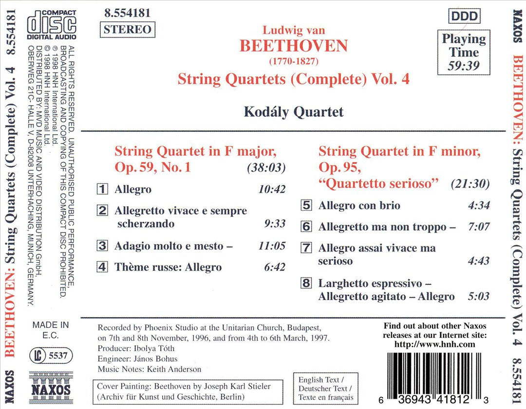 Beethoven: String Quartets (Complete), Vol. 4 cover art