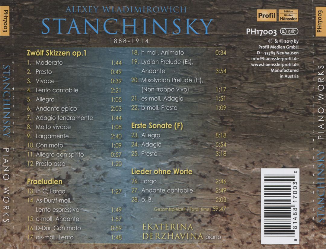 Alexey Wladimirowich Stanchinsky: Piano Works cover art