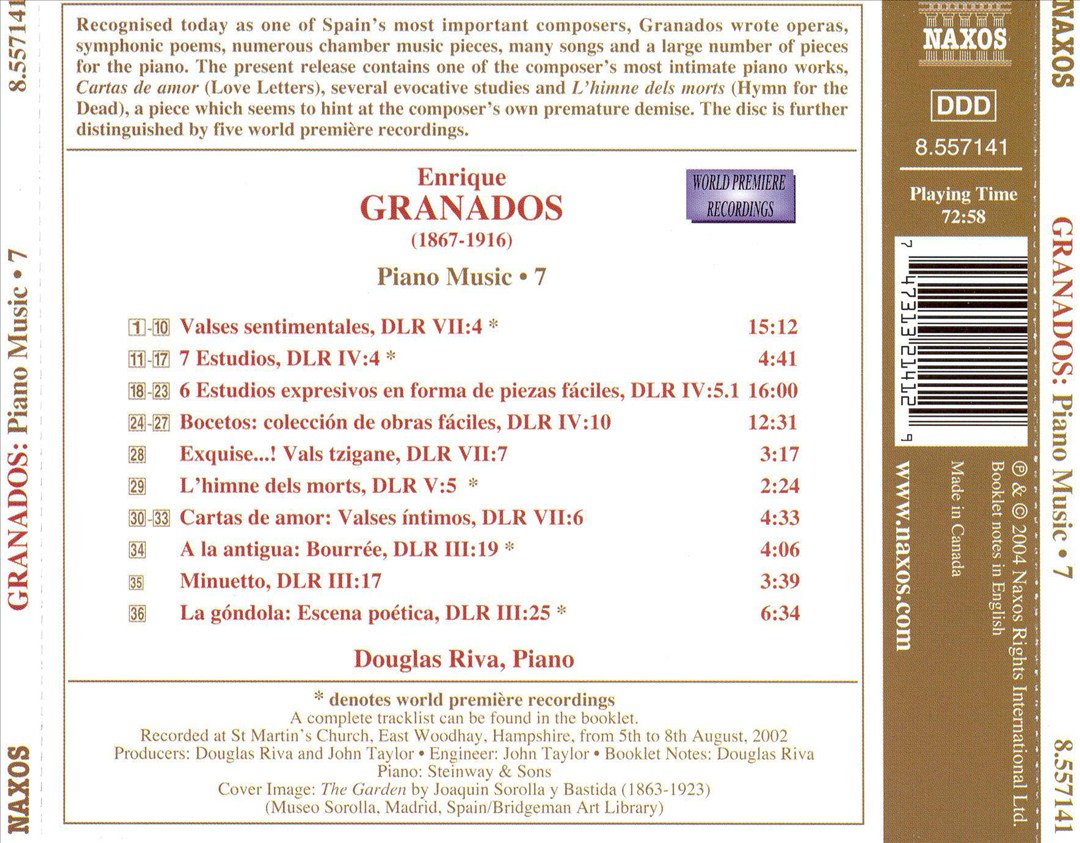 Granados: Sentimental Waltzes; Love Letters; The Gondola; 6 Expressive Studies cover art