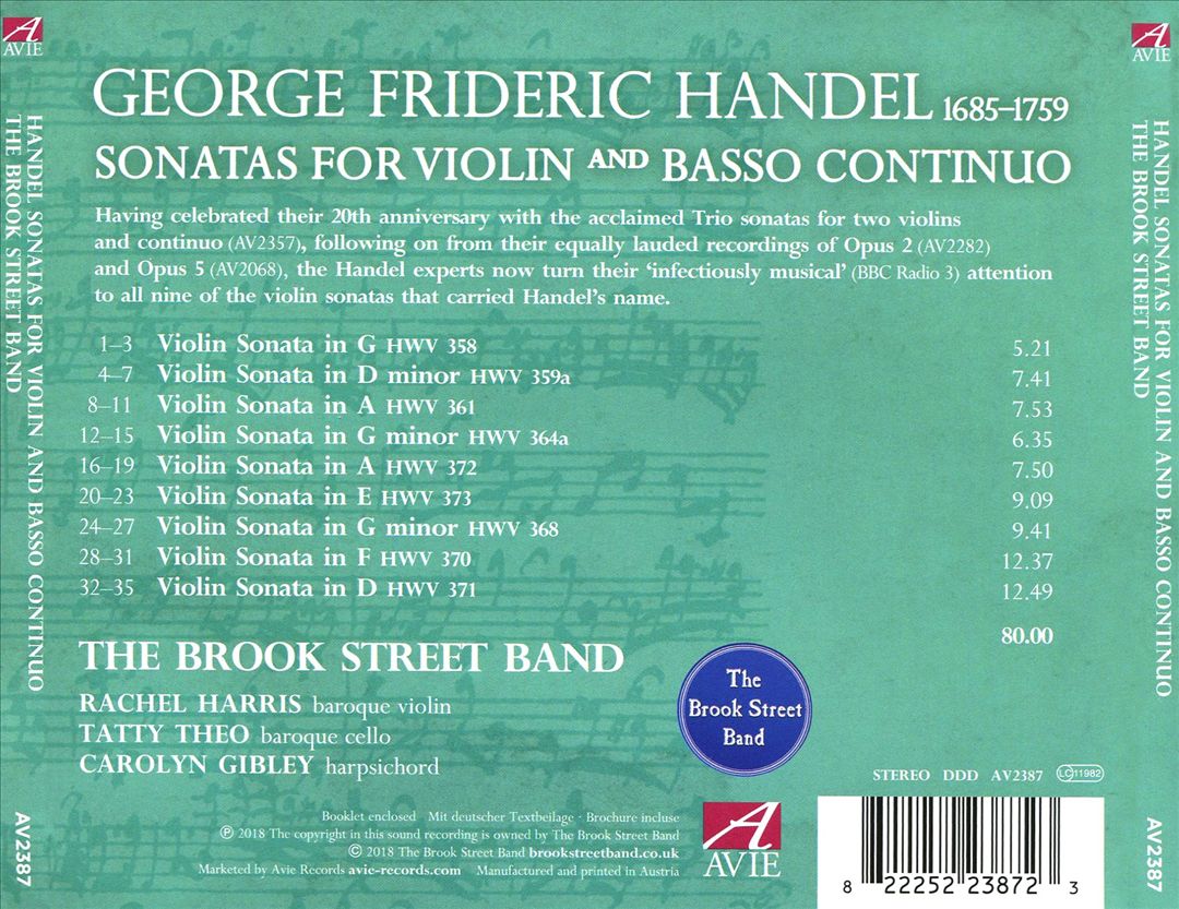 Handel: Sonatas for Violin and Basso Continuo cover art