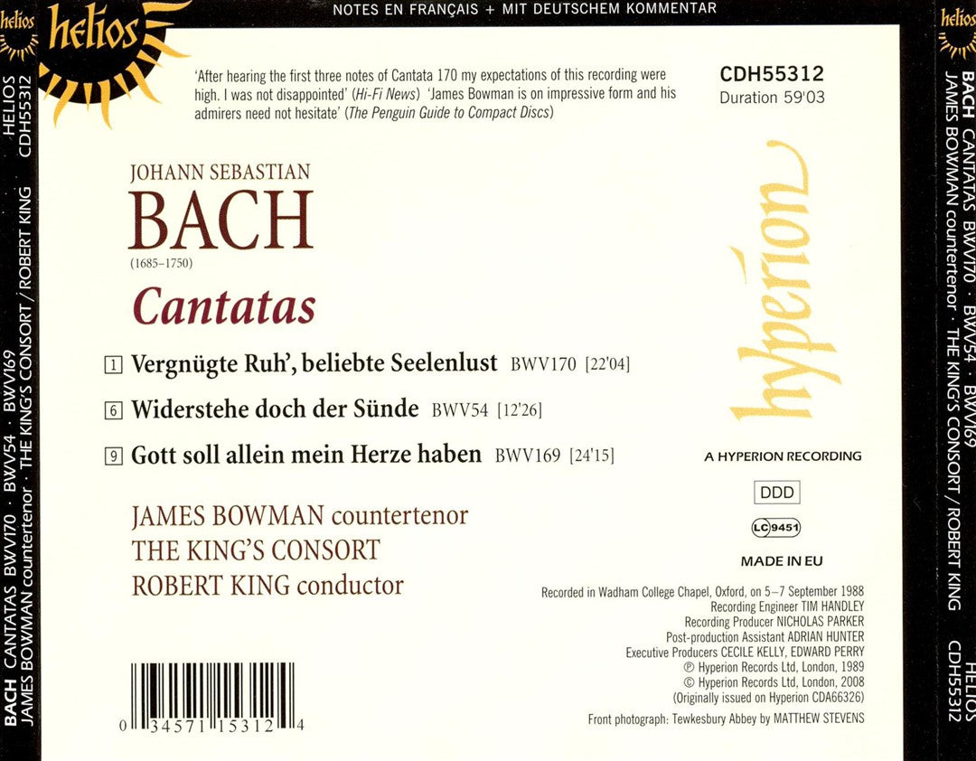 Bach: Cantatas, BWV 54, 169, 170 cover art