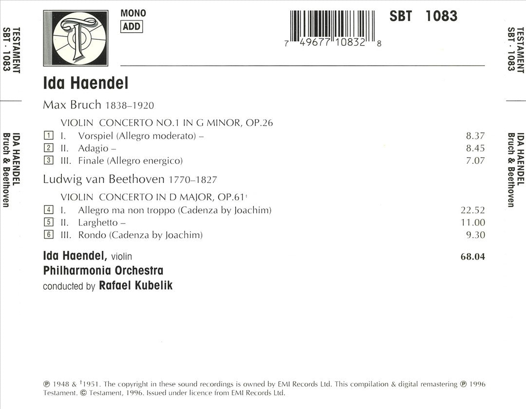 Ida Haendel plays Bruch & Beethoven cover art