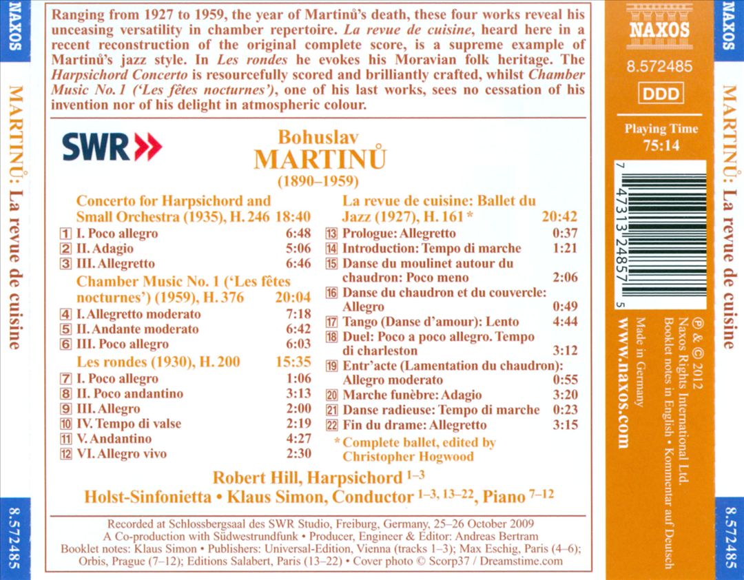 Martinu: La revue de cuisine; Harpsichord Concerto; Chamber Music No. 1; Les rondes cover art
