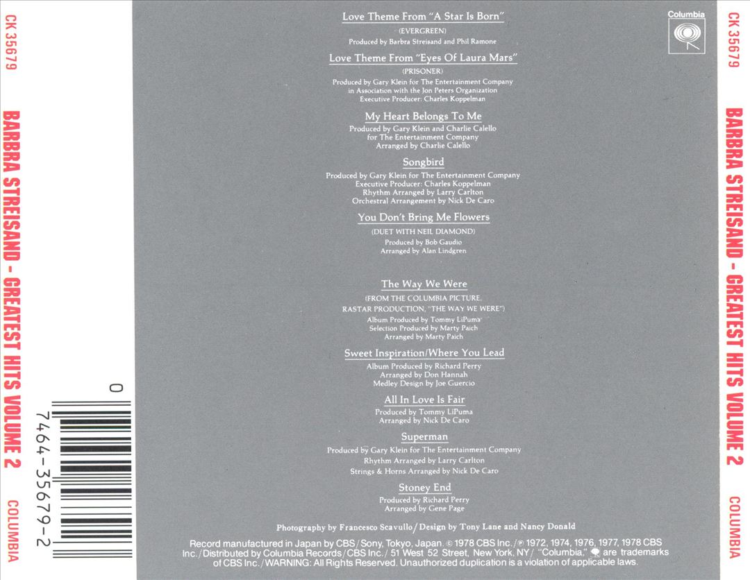 Barbra Streisand's Greatest Hits, Vol. 2 cover art