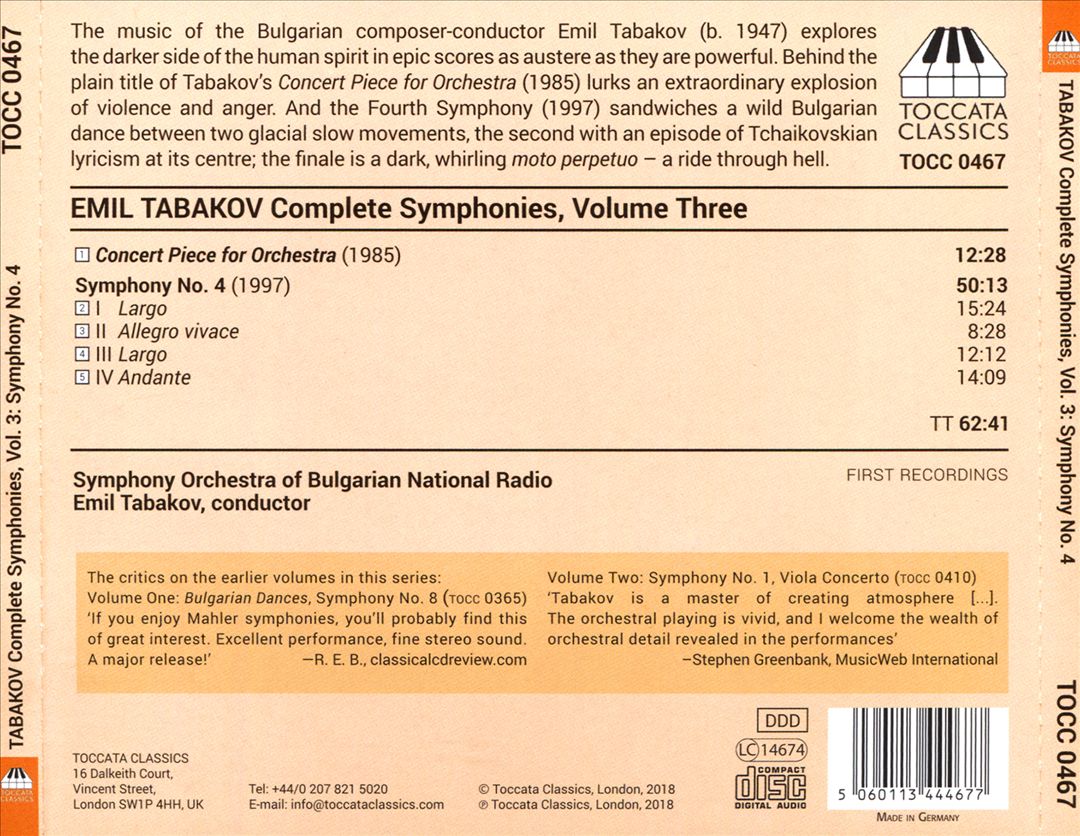Emil Tabakov: Complete Symphonies, Vol. 3 - Concert Piece for Orchestra; Symphony No. 4 cover art