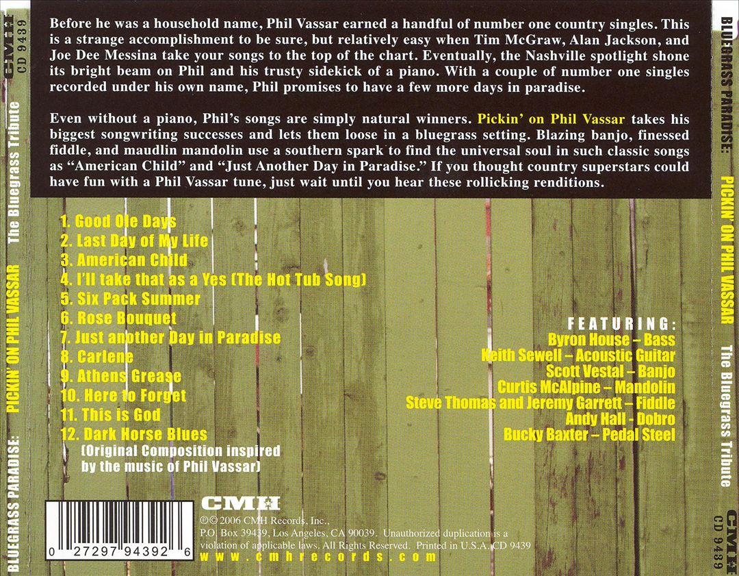 Bluegrass Paradise: Pickin on Phil Vassar cover art