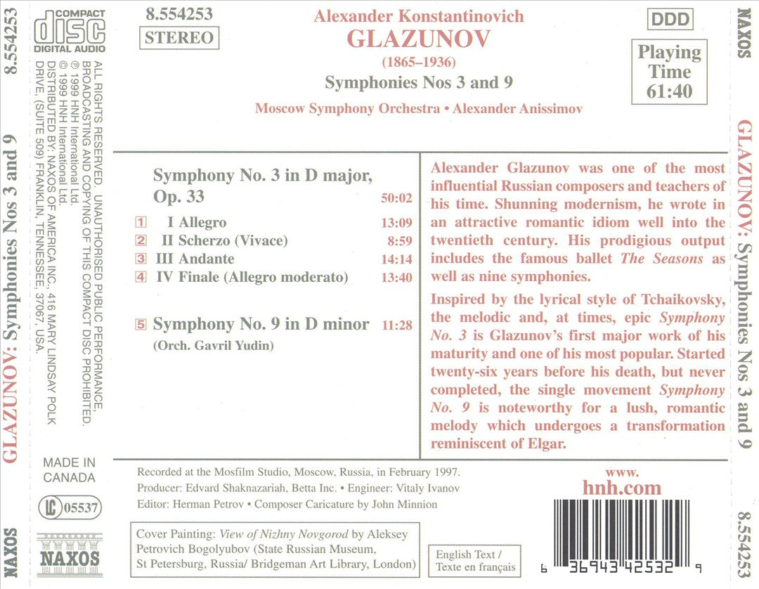 Glazunov: Symphonies 3 & 9 cover art