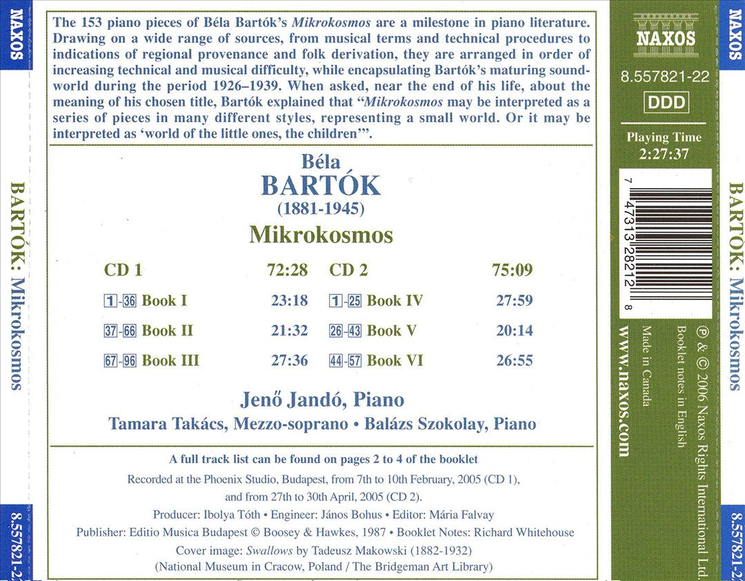 Bartók: Mikrokosmos, Books 1-6 cover art