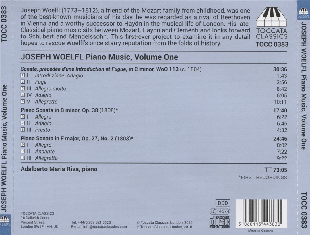 Joseph Woelfl: Piano Music, Vol. 1 cover art