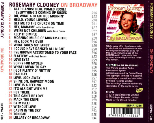 Rosemary Clooney On Broadway cover art