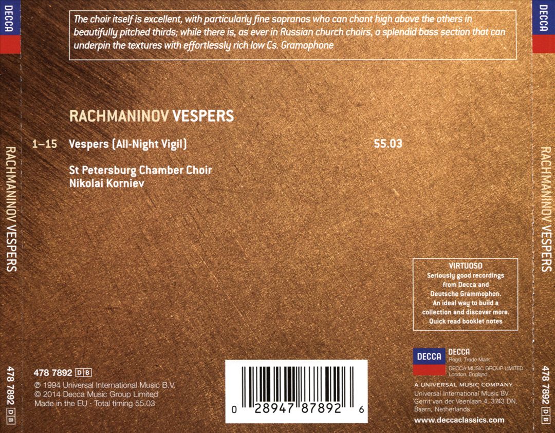 Rachmaninov: Vespers cover art