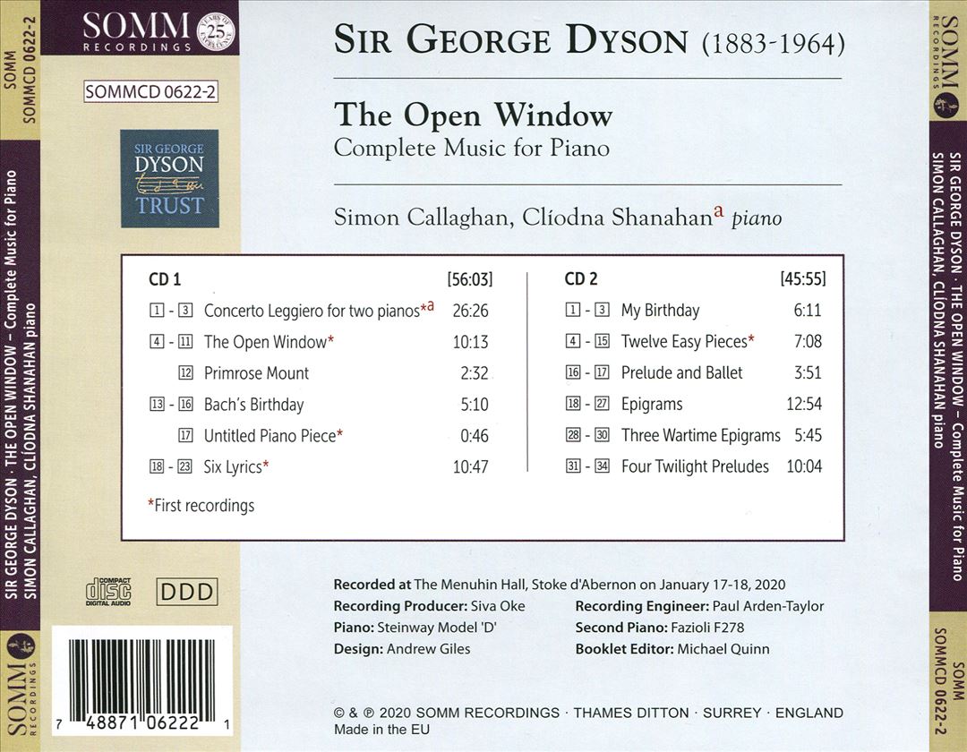George Dyson: The Open Window - Complete Music for Piano cover art