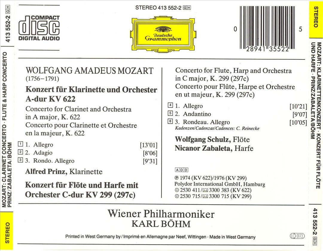 Mozart: Klarinettenkonzert; Konzert für Flöte & Harfe cover art