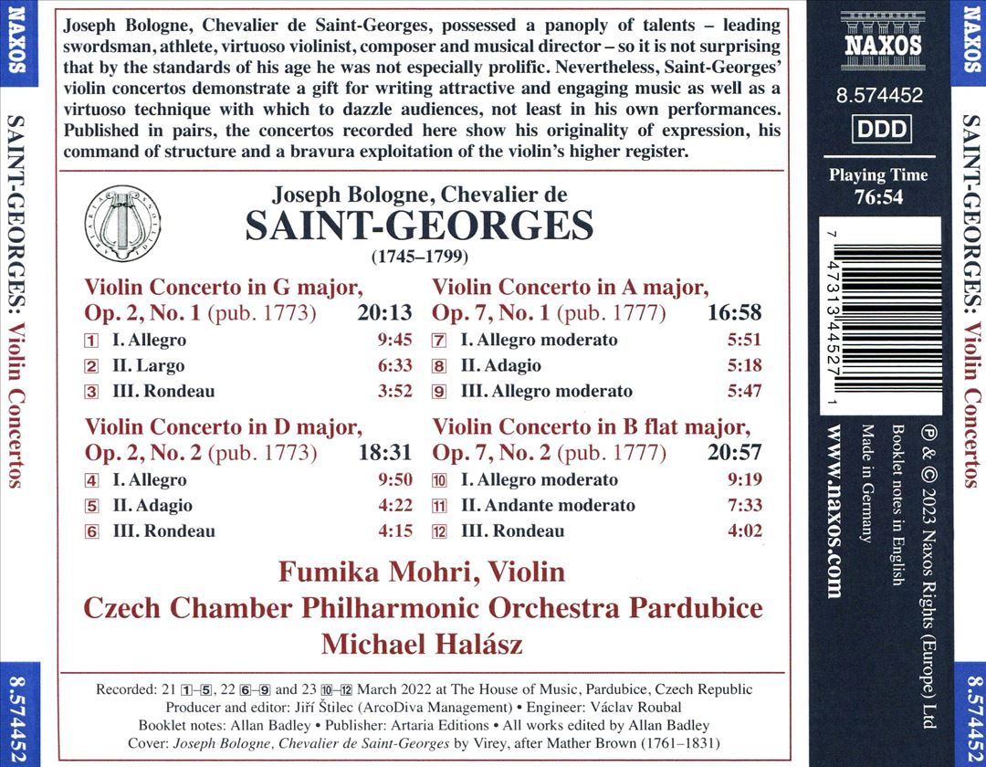 Saint-Georges: Violin Concertos, Opp. 2 & 7 cover art