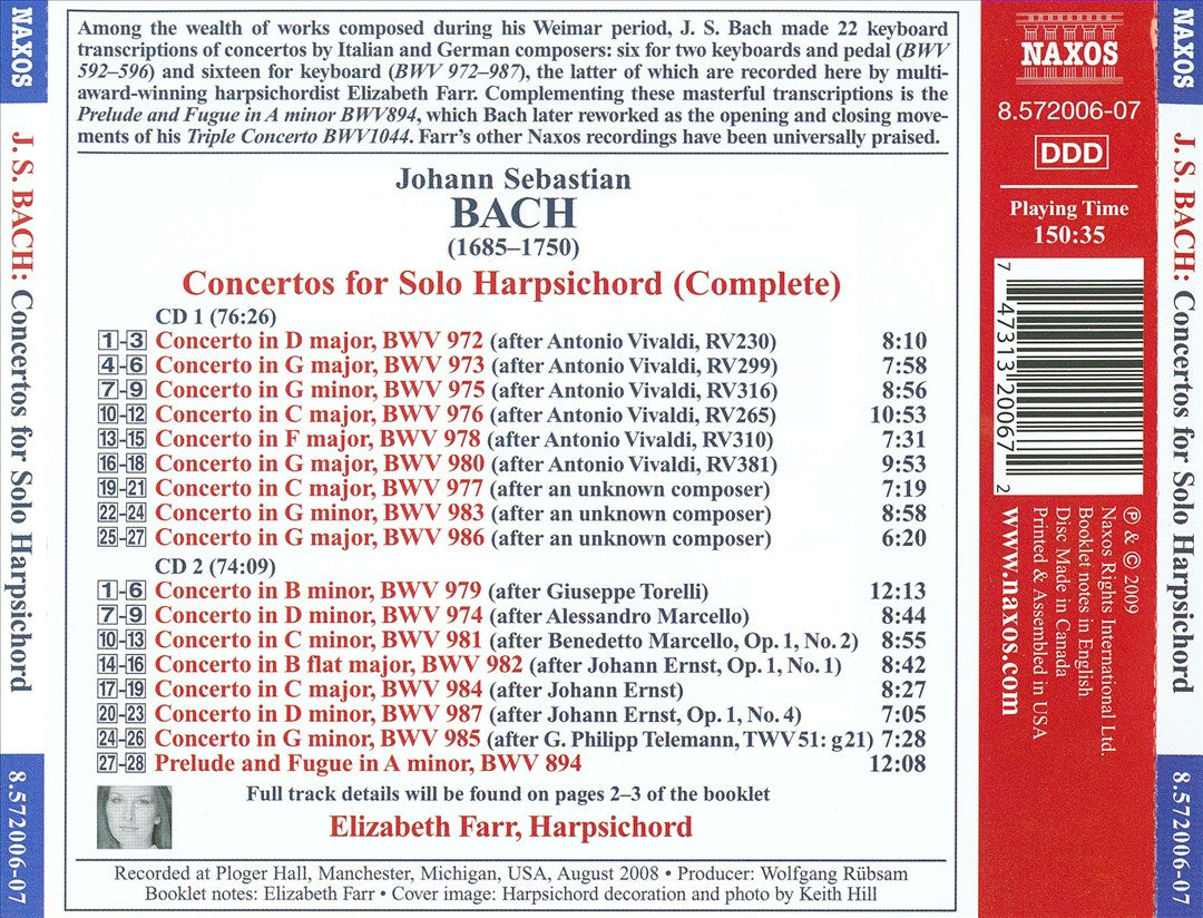 JS Bach: Concertos for Solo Harpsichord cover art